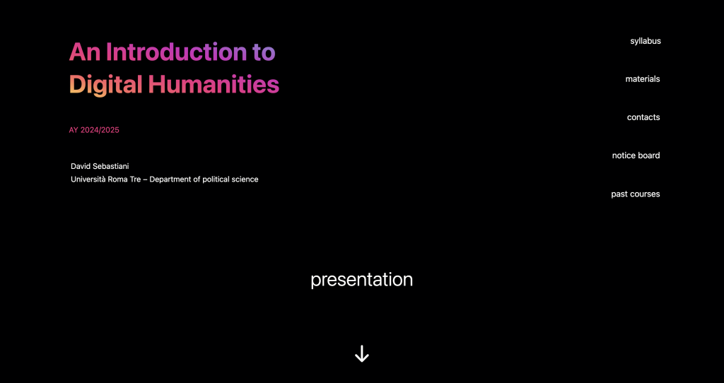 David Sebastiani - Course An Introduction to Digital Humanities - Roma Tre - AY 2024/2025